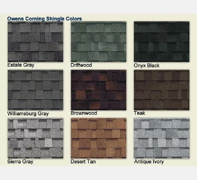 A color chart of different shingles for the roof.